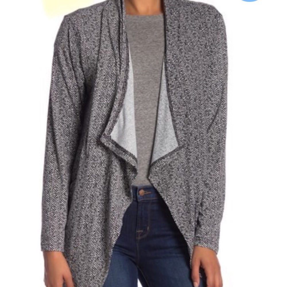 Papillon Herringbone Draped Open Front Cardigan